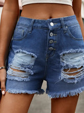 Load image into Gallery viewer, Button-Up Distressed Frayed Hem Denim Shorts