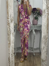 Load image into Gallery viewer, Tie-Dye Deep V Ruched Knotted Maxi Dress