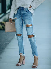 Load image into Gallery viewer, Street Style Ripped Slim-Fit Ankle-Length Jeans
