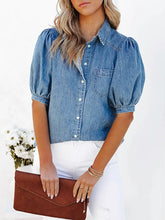 Load image into Gallery viewer, Lightweight Princess-Sleeve Denim Shirt