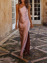 Load image into Gallery viewer, Temperament Slim Fit One Shoulder Split Satin Dress