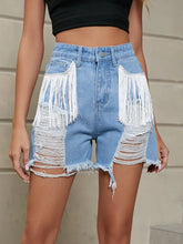 Load image into Gallery viewer, Fringe Washed Denim Shorts
