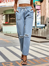 Load image into Gallery viewer, Autumn Drawstring Waist Distressed Denim Pants