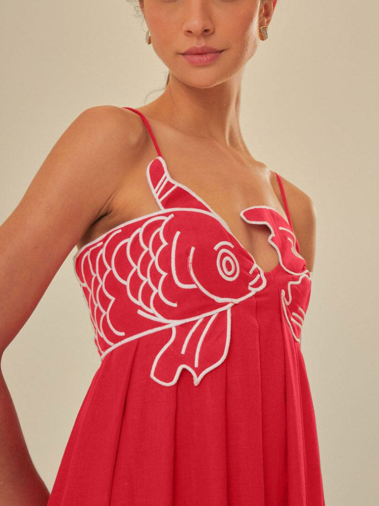 ROBE LONGUE EN MÉLANGE DE LIN AVEC HAUT À POISSON