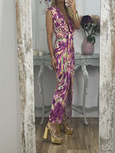 Load image into Gallery viewer, Tie-Dye Deep V Ruched Knotted Maxi Dress