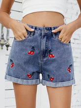 Load image into Gallery viewer, Embroidered Cherry Denim Shorts