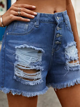 Load image into Gallery viewer, Button-Up Distressed Frayed Hem Denim Shorts