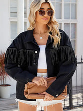 Indlæs billede til gallerivisning Studded Fringe Black Denim Jacket