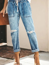 Load image into Gallery viewer, Autumn Drawstring Ripped Denim Pants