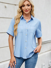 Load image into Gallery viewer, Relaxed Fit Short-Sleeve Denim-Look Shirt