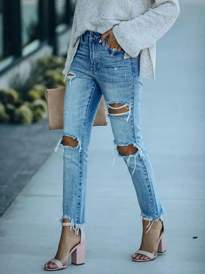Street Style Ripped Slim-Fit Ankle-Length Jeans