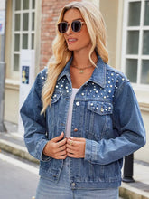 Načíst obrázek do prohlížeče Galerie, Slim-Fit Pearl-Shoulder Denim Jacket