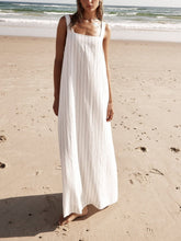 Load image into Gallery viewer, White With Charcoal Pinstripe Maxi Dress