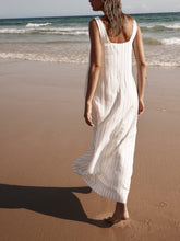 Load image into Gallery viewer, White With Charcoal Pinstripe Maxi Dress