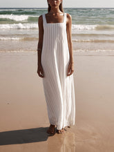 Load image into Gallery viewer, White With Charcoal Pinstripe Maxi Dress