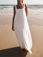 Load image into Gallery viewer, White With Charcoal Pinstripe Maxi Dress