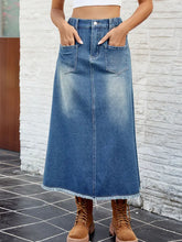 Load image into Gallery viewer, Washed Frayed Hem Denim Skirt