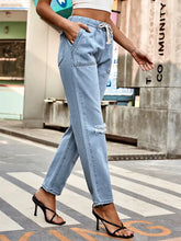 Load image into Gallery viewer, Autumn Drawstring Waist Distressed Denim Pants