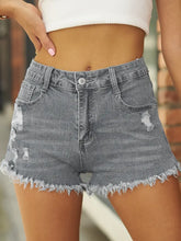 Load image into Gallery viewer, Frayed Hem Ripped Stretch Denim Shorts