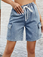 Načíst obrázek do prohlížeče Galerie, Washed Tie-Waist Elastic Denim Shorts