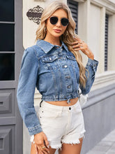 Indlæs billede til gallerivisning Washed Slim-Fit Tie-Front Denim Jacket