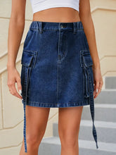 Indlæs billede til gallerivisning Elastic Waist Tie Denim Cargo Skirt