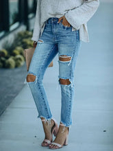 Load image into Gallery viewer, Street Style Ripped Slim-Fit Ankle-Length Jeans