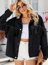 Indlæs billede til gallerivisning Studded Fringe Black Denim Jacket