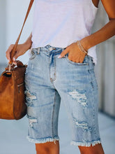 Load image into Gallery viewer, Distressed Slim-Fit Frayed Hem Denim Shorts