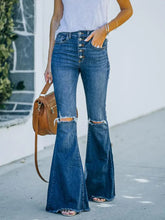 Load image into Gallery viewer, High-Waist Ripped Button-Fly Flared Denim Pants