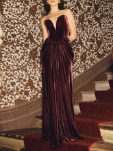 Load image into Gallery viewer, Strapless Velvet Maxi Dress - Plum