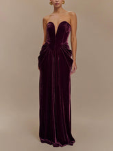 Load image into Gallery viewer, Strapless Velvet Maxi Dress - Plum