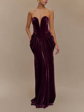 Load image into Gallery viewer, Strapless Velvet Maxi Dress - Plum