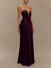 Load image into Gallery viewer, Strapless Velvet Maxi Dress - Plum