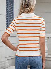 Load image into Gallery viewer, Striped Knit Polo Short-Sleeve Sweater