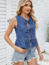Načíst obrázek do prohlížeče Galerie, Ruffled Tie-Front Denim Vest Top