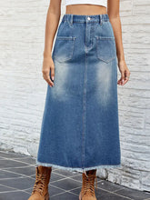 Load image into Gallery viewer, Washed Frayed Hem Denim Skirt