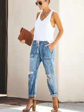 Load image into Gallery viewer, Autumn Drawstring Ripped Denim Pants