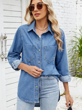 Load image into Gallery viewer, Relaxed Fit Snap-Button Long-Sleeve Denim Shirt