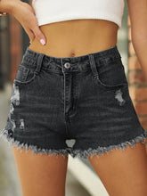 Load image into Gallery viewer, Frayed Hem Ripped Stretch Denim Shorts