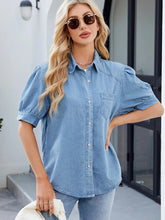 Load image into Gallery viewer, Versatile Princess Sleeve Button-Down Denim Shirt