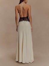 Load image into Gallery viewer, Deep V silk satin maxi dress with halterneck