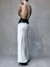 Load image into Gallery viewer, Deep V silk satin maxi dress with halterneck