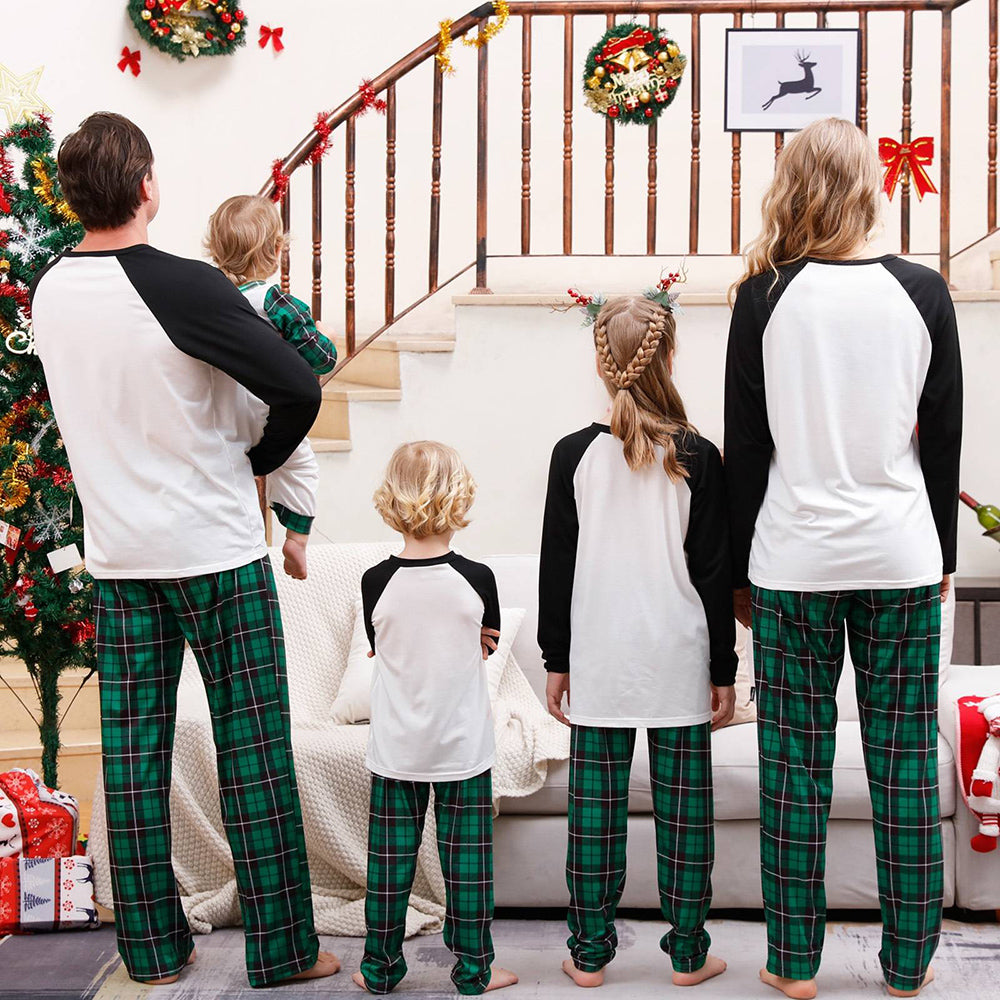 Merry Christmas Green Plaid and Black Pajamas Set