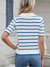 Load image into Gallery viewer, Striped Knit Polo Short-Sleeve Sweater