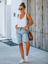 Load image into Gallery viewer, Distressed Slim-Fit Frayed Hem Denim Shorts