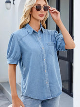 Load image into Gallery viewer, Versatile Princess Sleeve Button-Down Denim Shirt