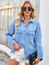 Load image into Gallery viewer, Beaded Frayed Oversized Denim Shirt