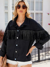 Indlæs billede til gallerivisning Studded Fringe Black Denim Jacket