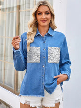 Load image into Gallery viewer, Loose Frayed Denim Shirt with Sequin Pocket